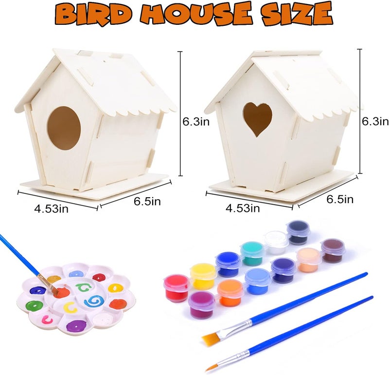 hapray 2 Pack Bird House Kit, DIY Birdhouse Kits, Wooden Crafts Arts for Children to Build and Paint (Includes Paints & Brushes) for Kids Girls Boys Toddlers Halloween Christmas Gifts - Image 3